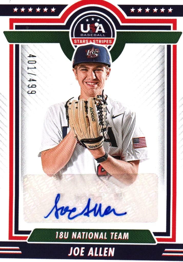 Joe Allen Autographed & Serial Numbered #401/499 Panini Stars & Stripes Collectible Baseball Card - 2022 Panini Stars & Stripes Baseball Card #18US-JA (18U National Team) Free Shipping & Tracking