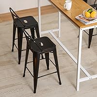 Vista 5 de Aklaus Juego de 4 taburetes de bar de metal, taburetes de bar de altura con respaldo, taburete de bar industrial para interiores y exteriores