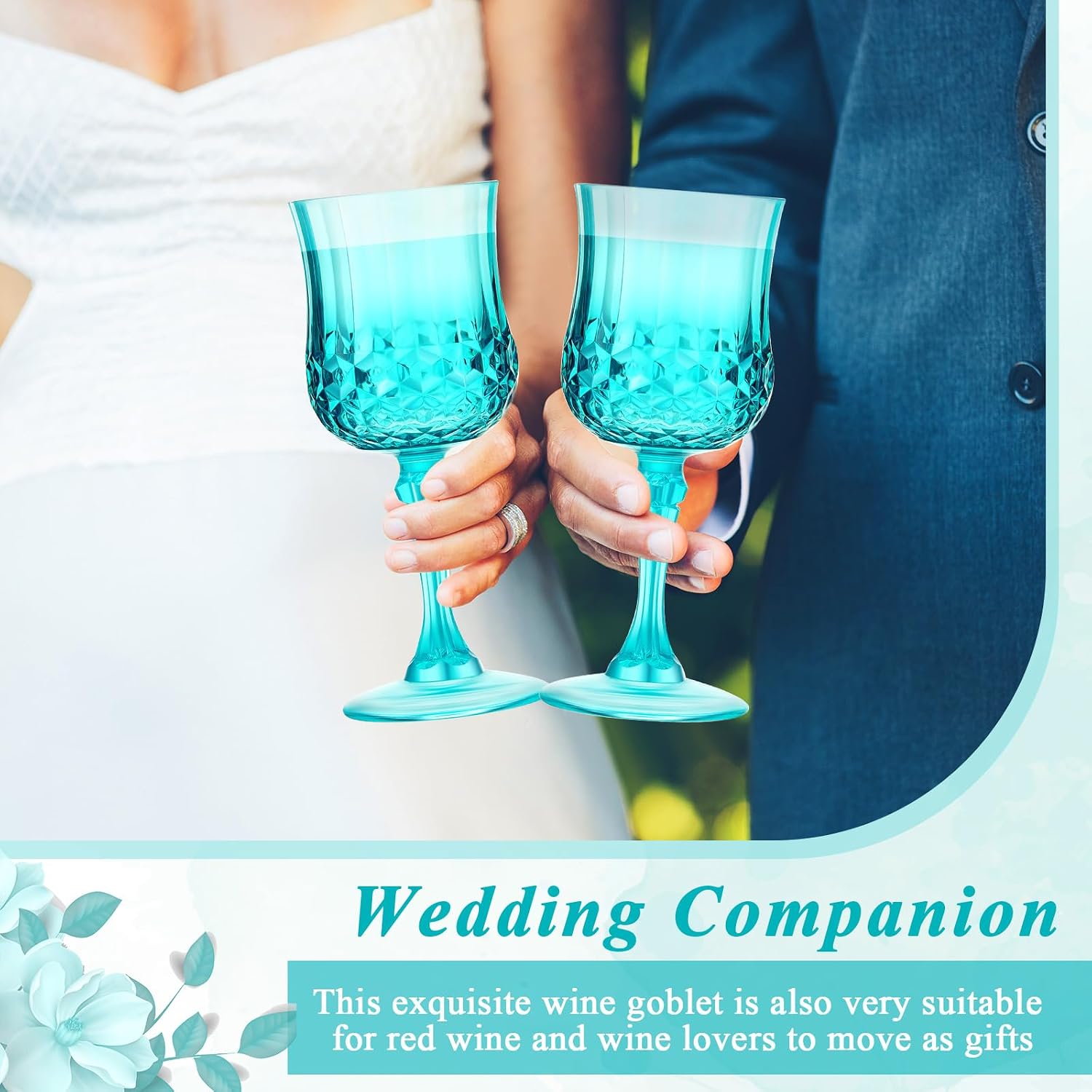 Pinkunn 24 Pcs Patterned Plastic Wine Glasses Colorful Goblet Champagne Flutes Vintage Style Dishwasher Safe Drinking Glasses for Wedding, Reception, Grand Event Party Supplies (Aquamarine)
