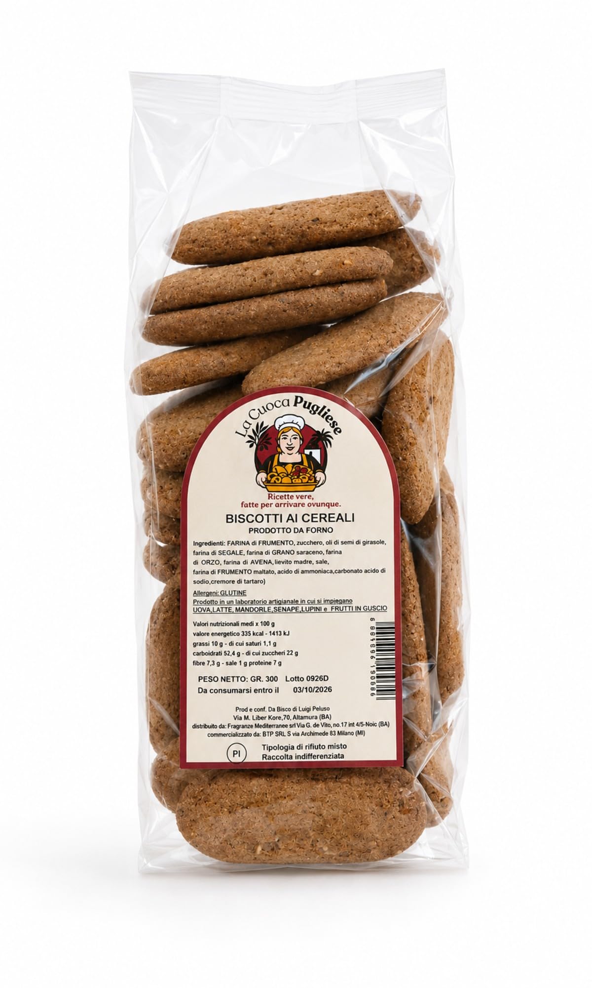 La Cuoca Pugliese - Biscotti ai Cereali, biscotti artigianali pugliesi fragranti, dolci da forno con mix di cereali, ideali per colazione e merenda, 10 confezioni da 300 g