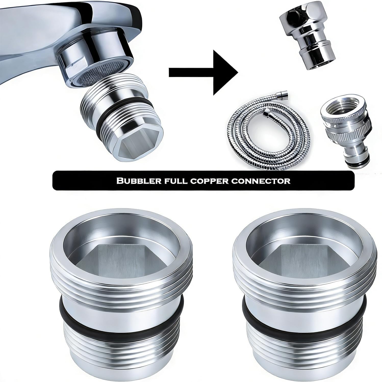 Confezione da 1 adattatore per rubinetto, M18 a M22 con guarnizione in gomma nera Adattatore per rubinetto in metall