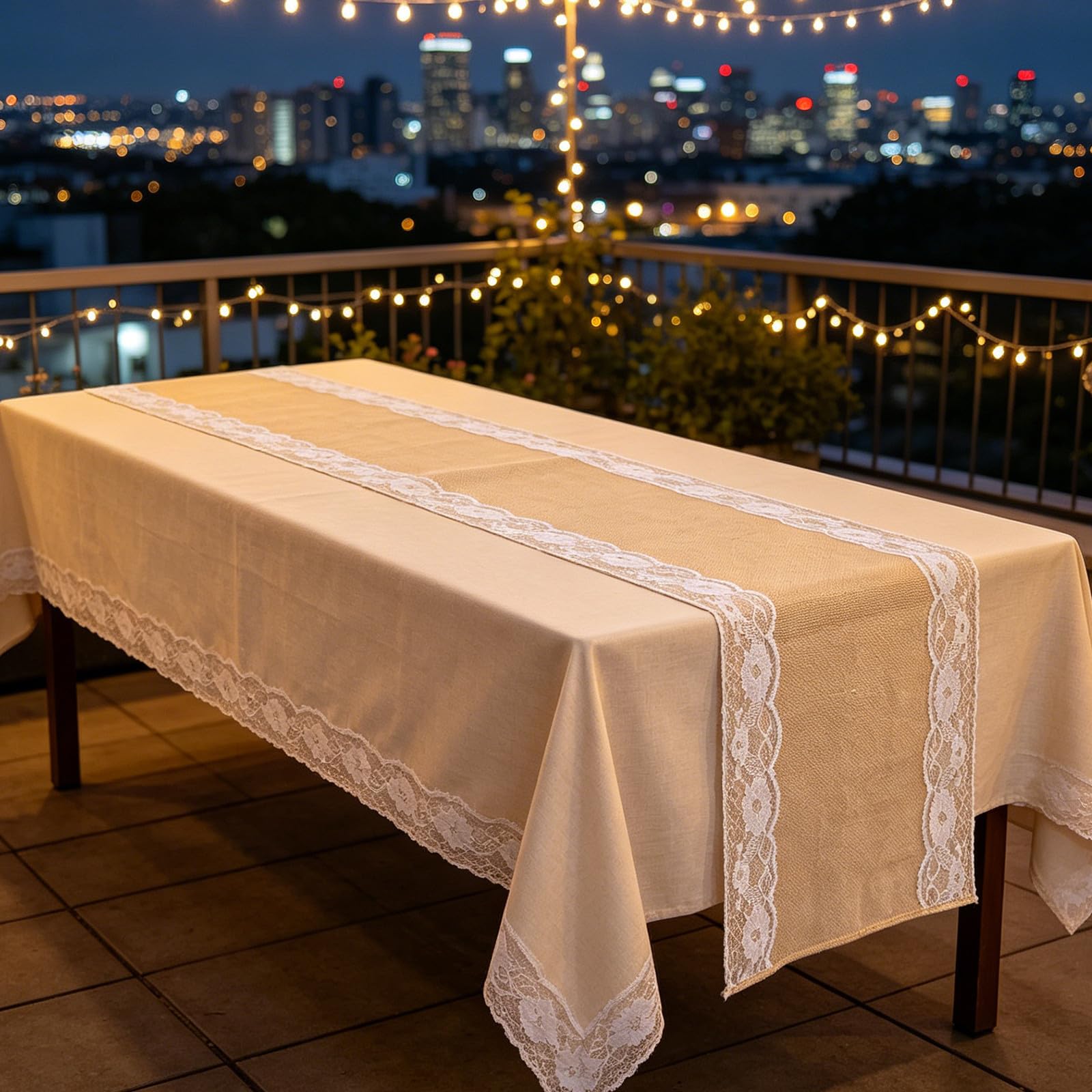 VOSAREA 12 Pièces Chemin de Table et Résistant Déformation en Lin Rustique 30 X 178 Cm Bordure Blanche, Lavable en Machine pour Mariage et Réception