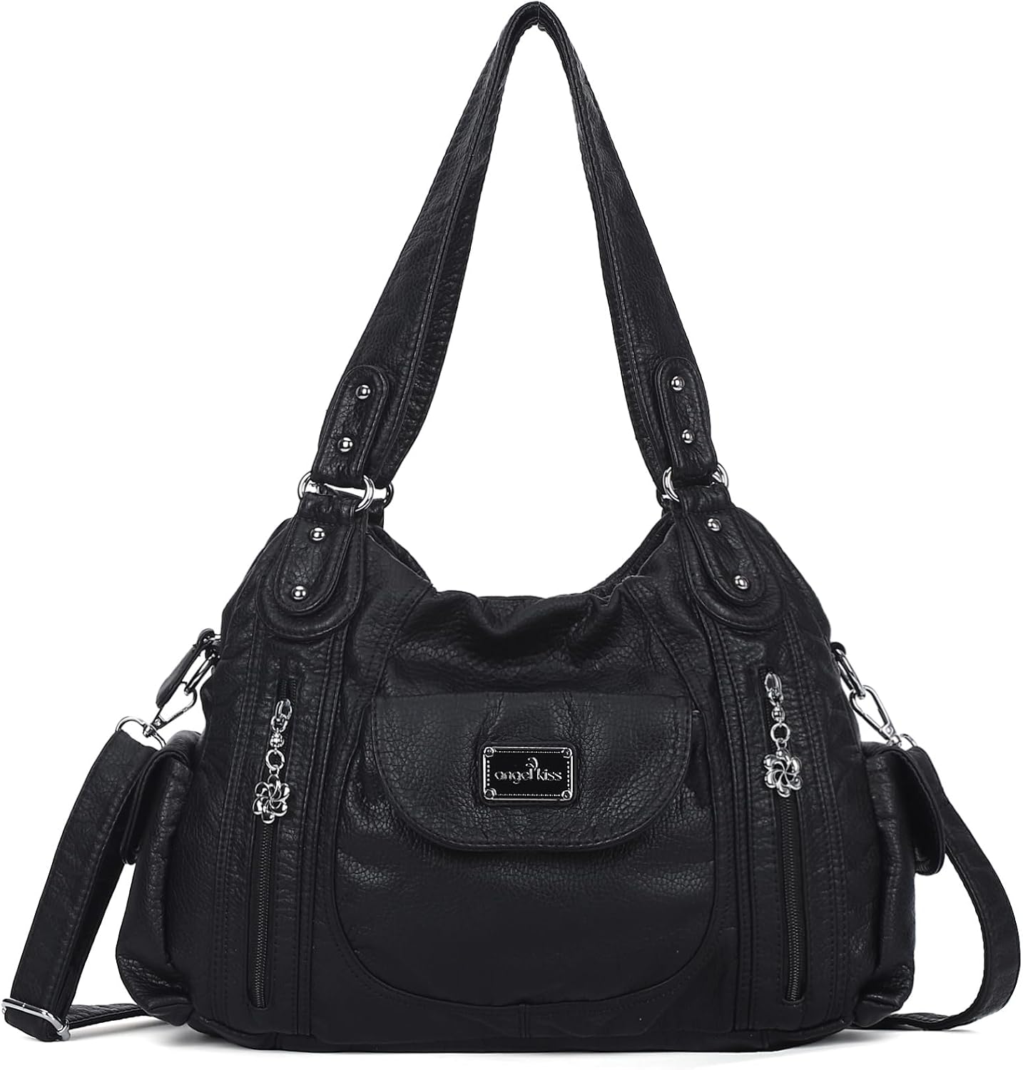 Angel Kiss Purses for Women, Large Shoulder Bag Hobo Tote Purse Mutipocket Faux Leather Satchel Hobo Purse