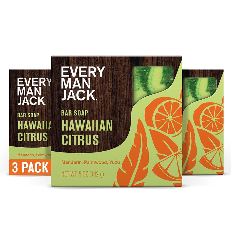 Sabonete em barra masculino Every Man Jack, fragrância cítrica havaiana, Pacote com 3
