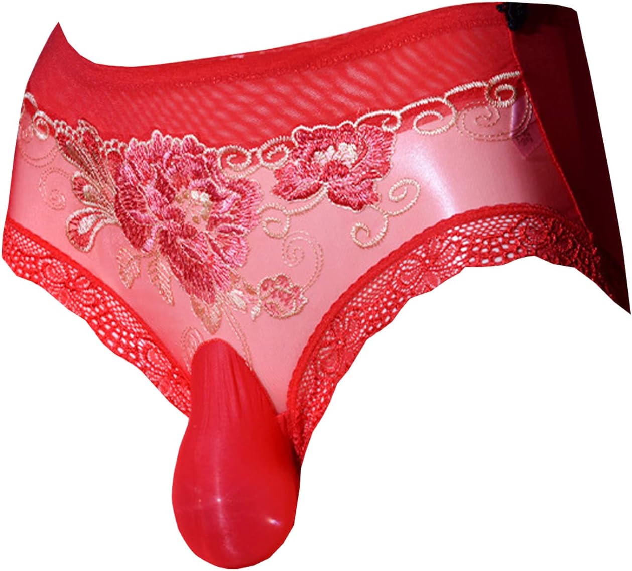 LESOYA Men's Sexy Sissy Lace Mesh Sheer Panties Low Rise Bikini Boxer Briefs Breathable Underwear