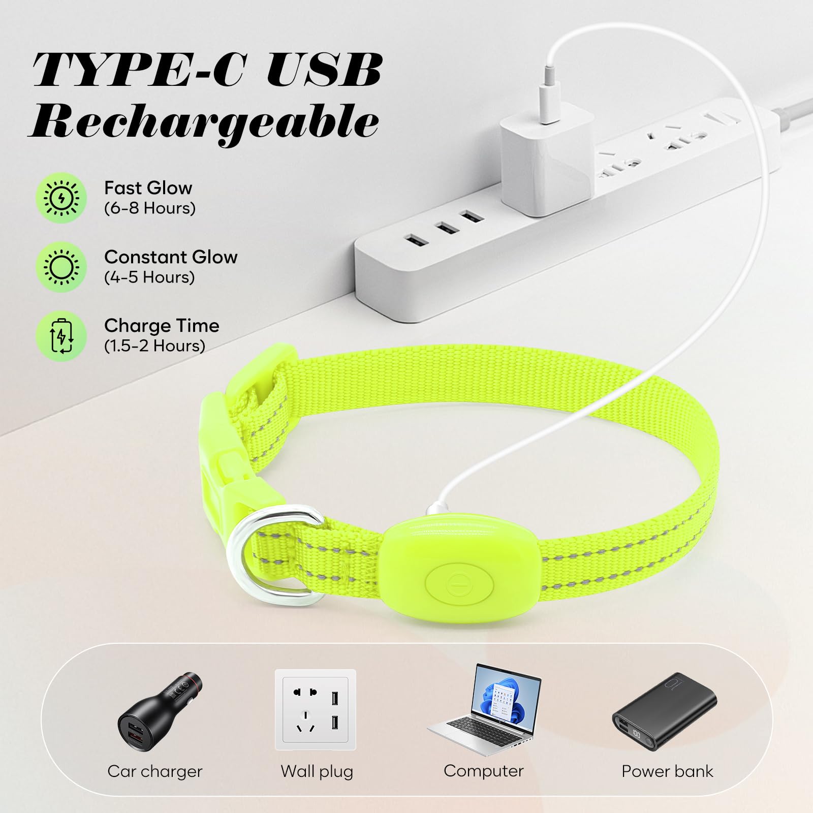 Clan_X cane collare, USB ricaricabile illuminazione LED per cani, Glow in Dark, riflettente collari Keep your Pets visibile & Safe, XS (8.5-11.8inch/21.5-29.9cm), Verde fluorescente