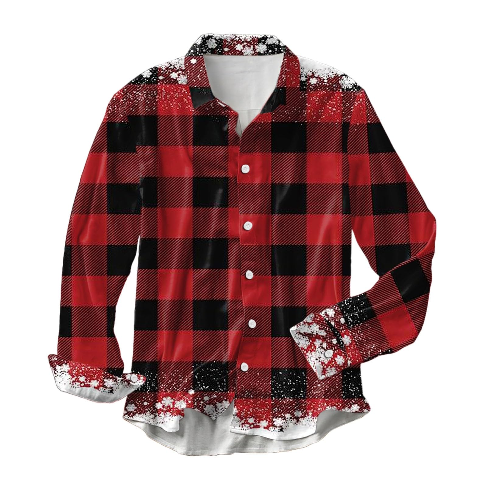 OIUHJNMen's Winter Christmas Theme Long Sleeve Shirt with All-Print Print, Single-Breasted Shirt, Checked Shirt for Men