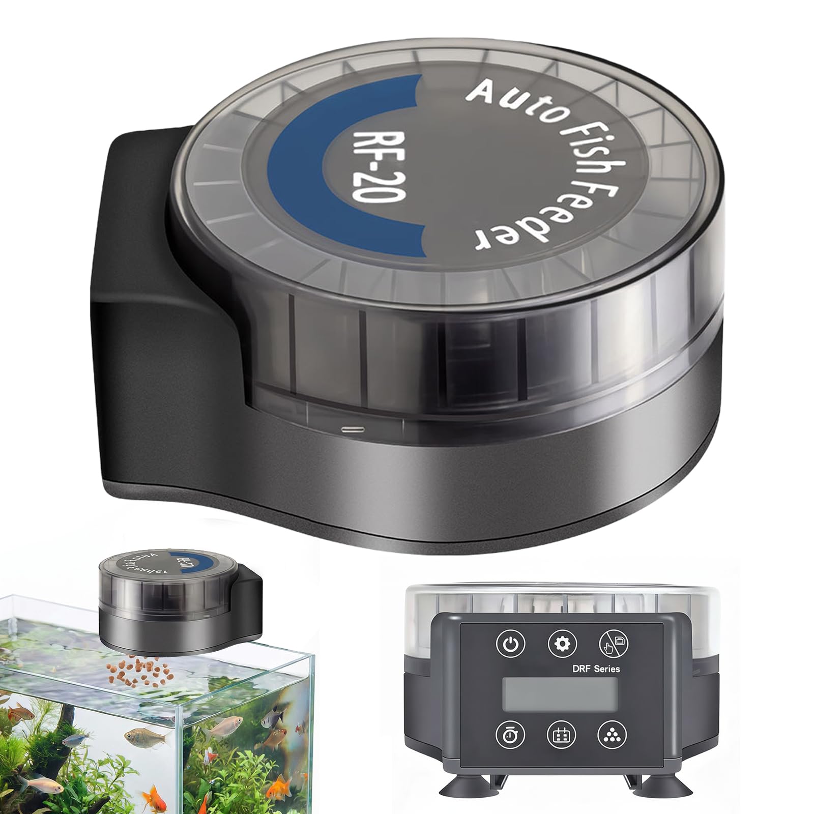 Comedero automático para acuario, comedero automático para peces, con temporizador, alimentador de peces ajustable para pellets y gránulos, funciona con pilas