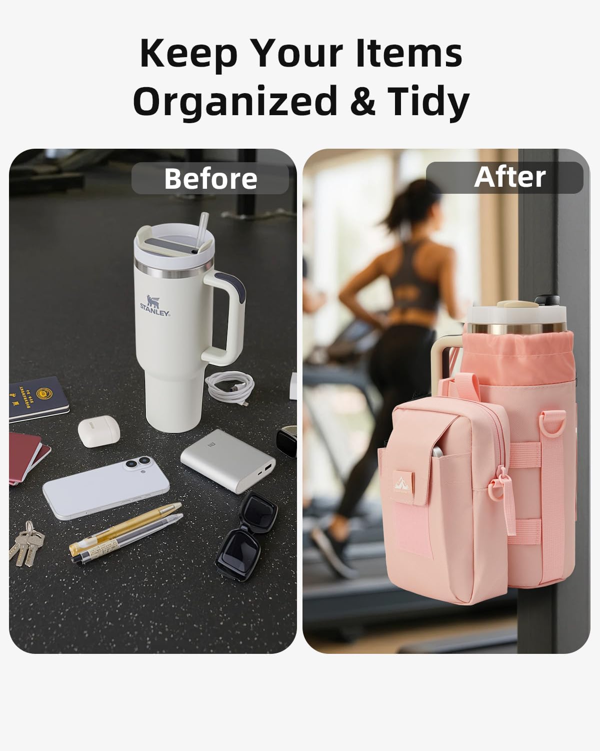 Nefeeko Magnetic Gym Bag, Water Bottle Holder with Phone Pouch, Adjustable Sling Strap, Detachable 2-in-1 Design, Gym Accessories for Men and Women, Water Bottle Bag for Fitness, Sports, Travel - Image 3