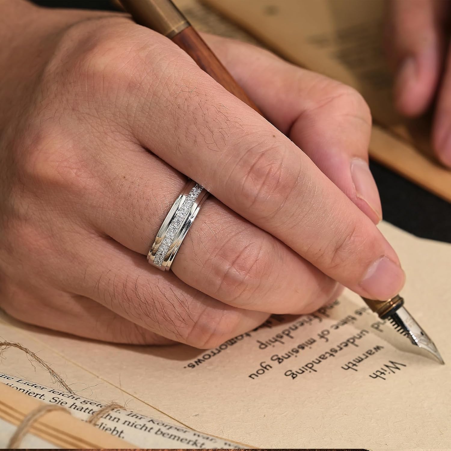 Mens Moissanite Wedding Band 925 Sterling Silver White Gold Plated with 14 Round Cut Lab Created Stones D Color VVS1 Clarity Promise Ring for Him Size 7-14 - Image 4