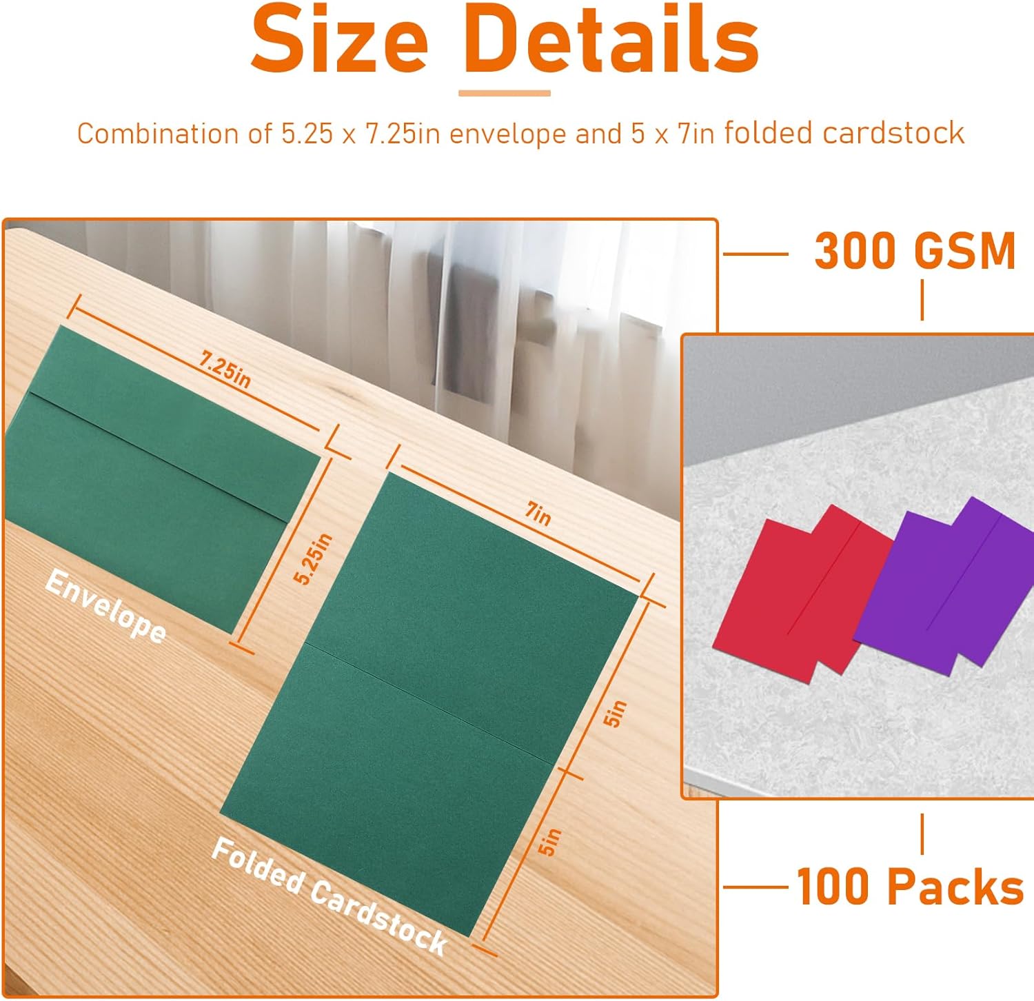 100 packs 10 Assorted Colors Cards and Envelopes 5 x 7 Printable Heavyweight Blank Folded Cardstock and A7 Envelopes for Wedding Invitations, Thank You Cards, Baby Shower, Party - Image 2