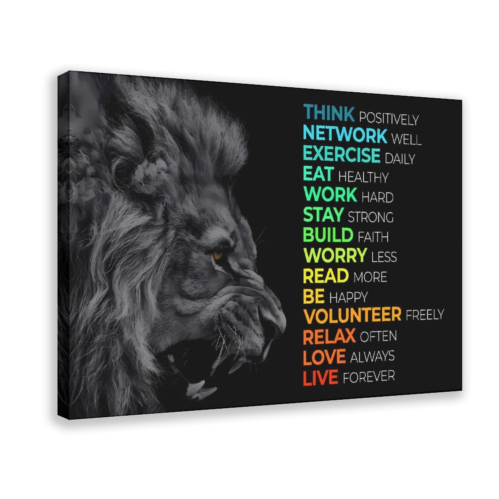 Qnvjqkdsi Frame Mindset Lion Quote Canvas Poster Bedroom Decor Landscape Office Room Decor Gift 20" L X 30" W