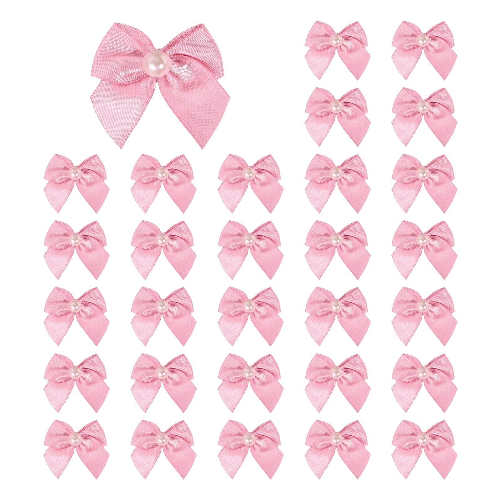Photo 1 of uxcell 100pcs Mini Satin Ribbon Bows with Pearl 1.6" Mini Ribbon DIY Red