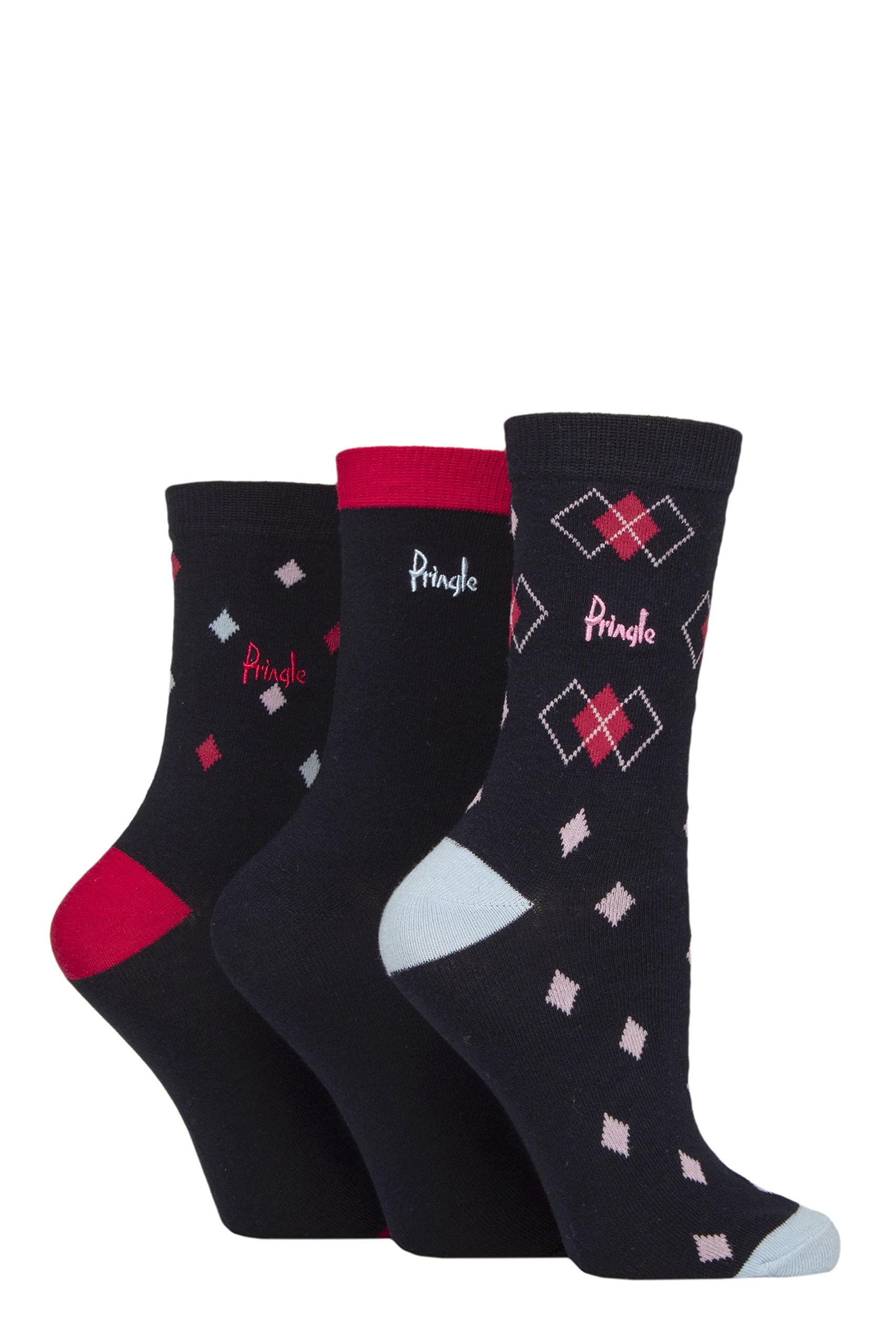Pringle Of Scotland Women's Navy Argyle Patterned Cotton Socks Pack Of 3 (Uk, Numeric, 4, 8, Regular, Regular, )