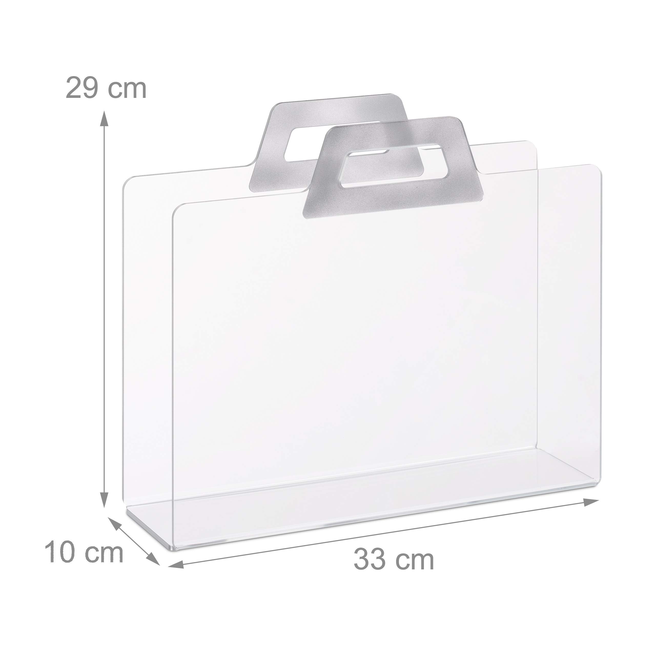 Relaxdays Portariviste, 2 Impugnature, Aspetto Trasparente, per Giornali & Riviste, Acrilico, HLP: 29x33x10 cm, Argento