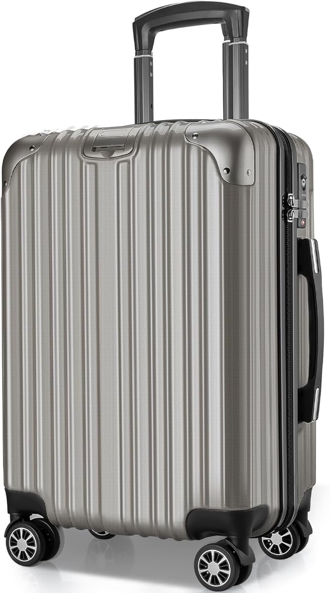 VARNIC Suitcase, Carrying Bag, Carry-on Case, Ultra Lightweight, Large, Quiet, Double Caster, Shockproof, 360° Rotation, TSA Loak, Zippered, For Travel, Business, Business Trips,, gray (light gray
