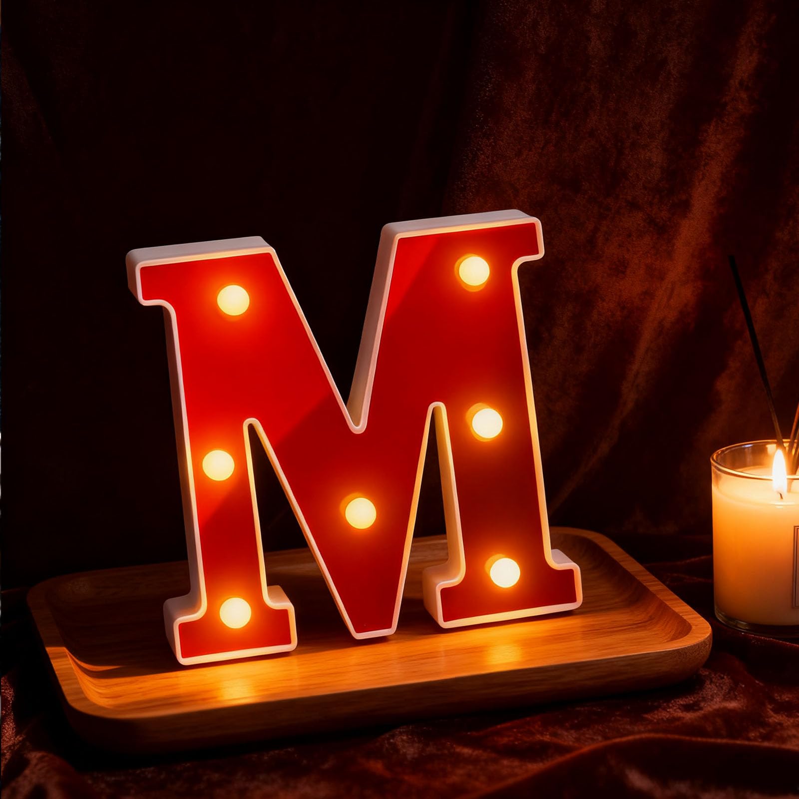 Letter M Sign Lights Battery Powered Decoration Table Lamp Red LED Night Light forProposal Party, Christmas Decor Scene, Office Workstation(6.22"*6.3"*1.18") — image 1