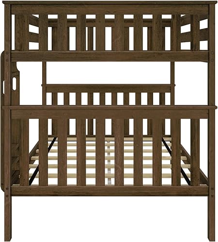 Miniatura 90 de Max & Lily - Litera de tamaño individual sobre matrimonial con escalera, base de cama de madera maciza para niños, barandillas de seguridad de 14