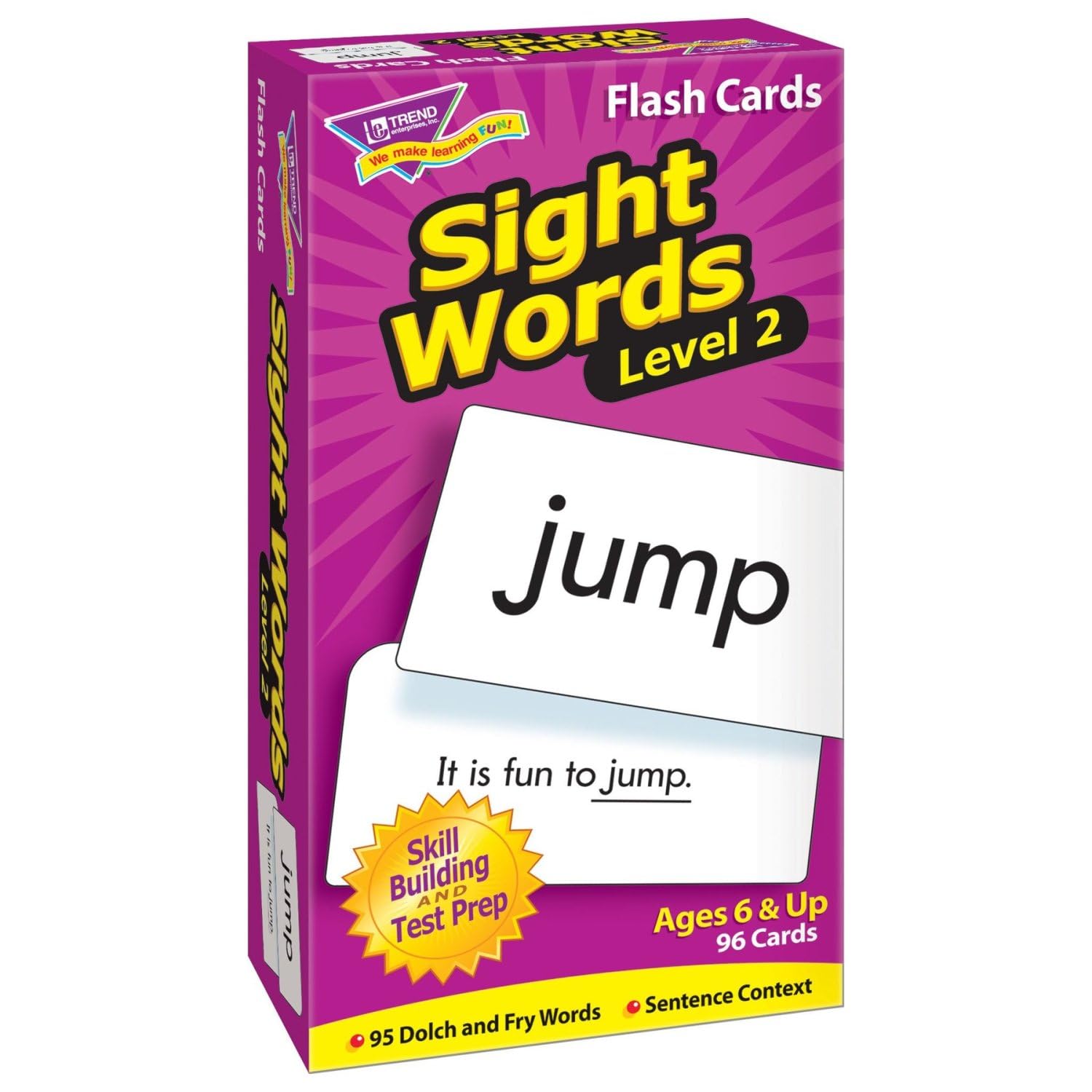 Trend Enterprises: Sight Words Level 2 Skill Drill Flash Cards, Dolch and Fry Words, Sentence Context, Great for Skill Building and Test Prep, 96 Cards Included, for Ages 6 and Up