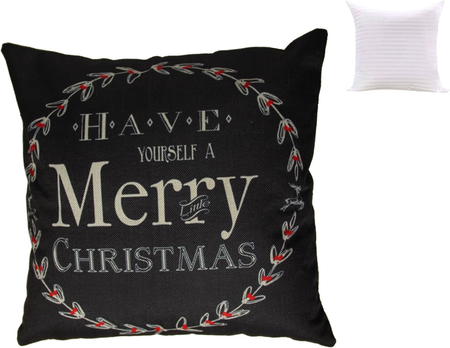 Qinquick (2 in 1= Pillow Insert + Cover) Square Pillows Sofa Decor Black Throw Pillow Case with Cushion Have Yourself a Merry Christmas