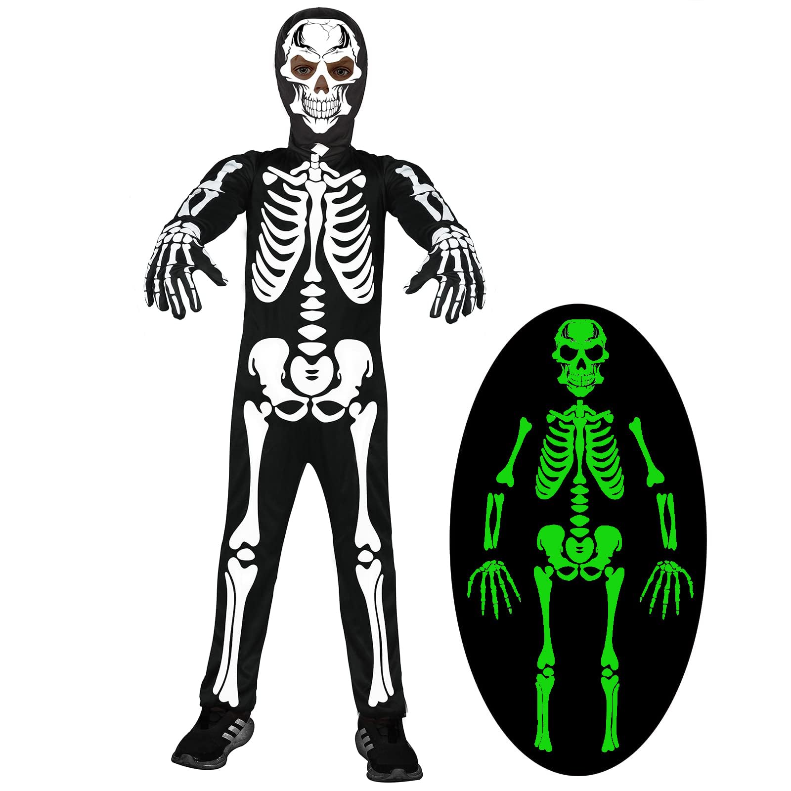 Tosekry Disfraz Halloween Niño Disfraz Esqueleto Niño, Disfraz Niño Halloween Disfraz de Esqueleto Niño Que Brillan en la Oscuridad