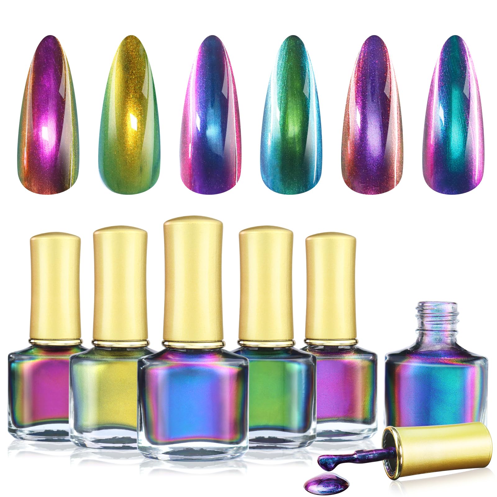 Allstarry Chameleon Nail Polish, Air Dry 6 Colors Glitter Gel Nail Polish Set Color Changing Gel Nail Polish Kit Blue Purple Green Gel Polish Colors
