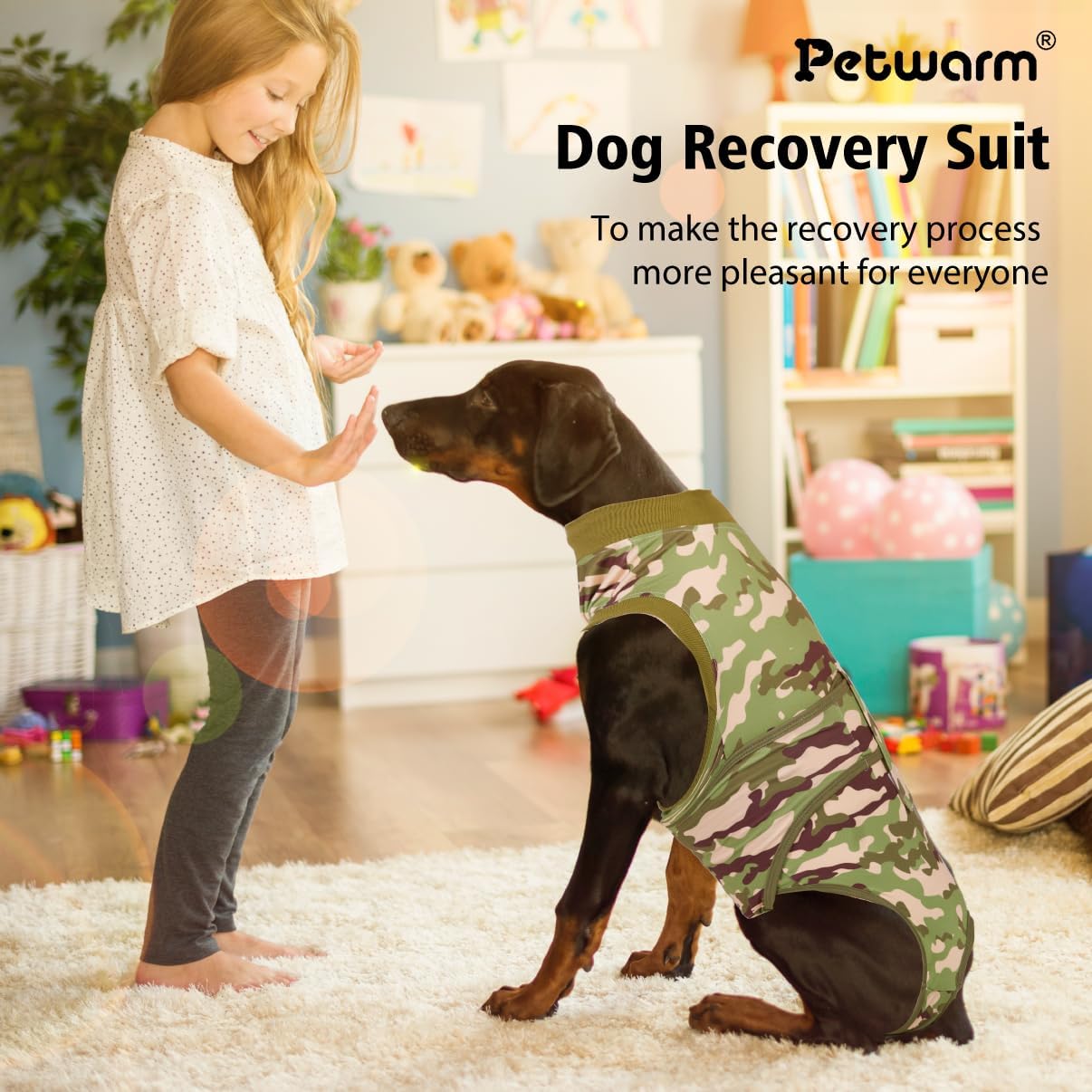 PetWarm Post Surgery Dog Onesie Female, Anti-Licking Pet Surgical Recovery Suit, Dog Bodysuit for Abdominal Affected Areas Substitute E-Collar and Cone, Camouflage Pattern, Green, 2XL