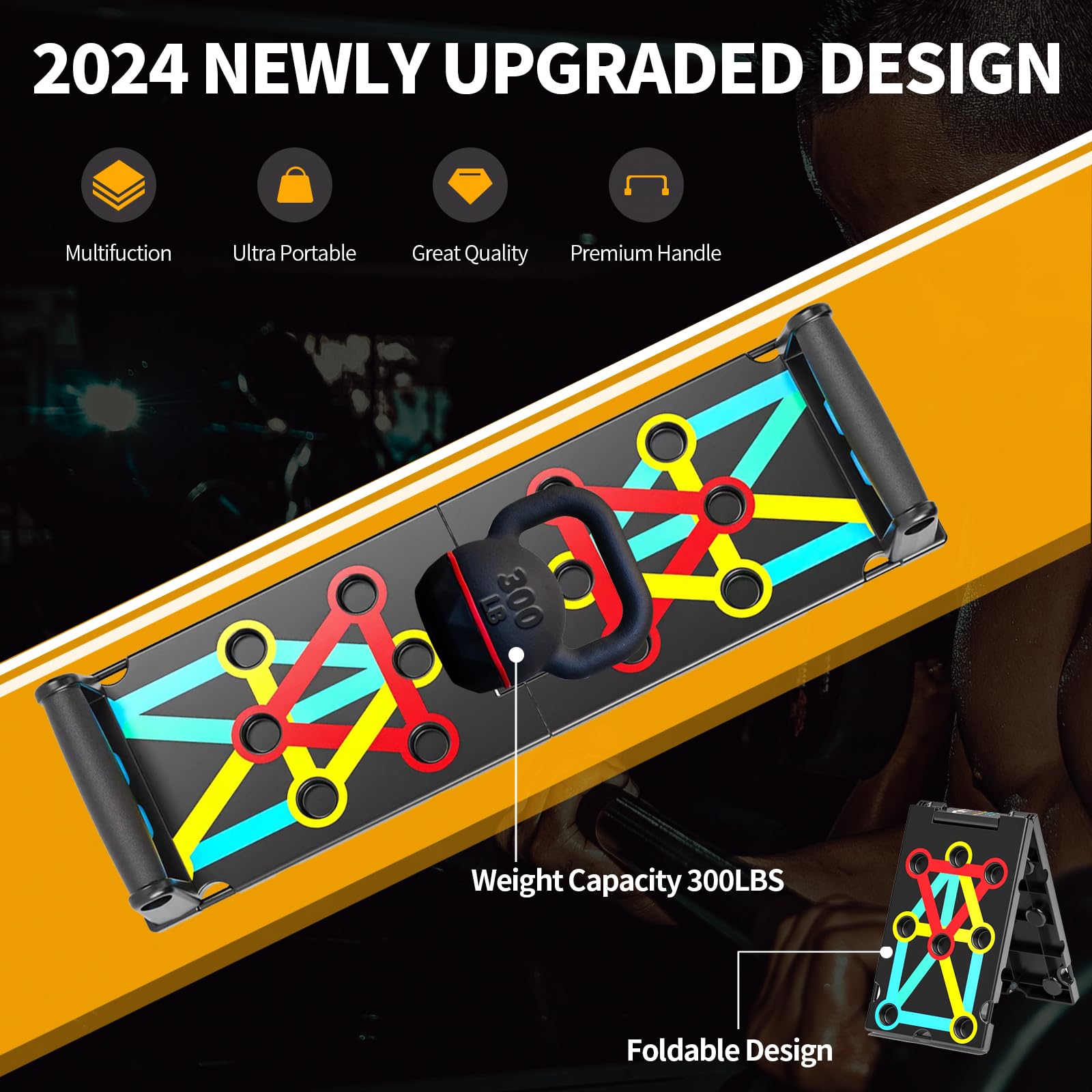 UPREIGN Multi-Functional Push-Up Plate with 4 Color Zones and 16 Holes. Portable and Foldable Push-up Board with Handle for Muscle Building and Strength Training