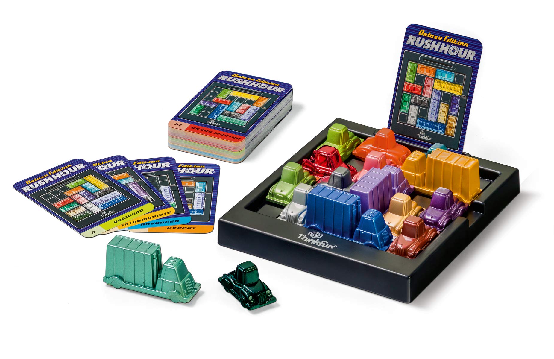 ThinkFun 76440 - Rush Hour - Il noto gioco di ingorgo nell'edizione deluxe con veicoli in look metallo, gioco di logica per adulti e bambini dagli 8 anni