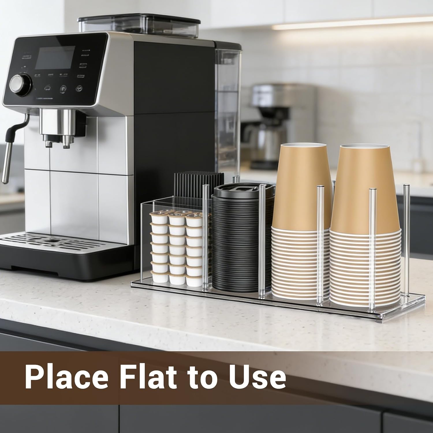 Takywep Transparent Acrylic Coffee Capsule Storage Rack, 15.7 x 4.7 Inch Space-Saving Countertop Organizer, Clear Display Stand for Storing Various Coffee Pods on Kitchen Surfaces