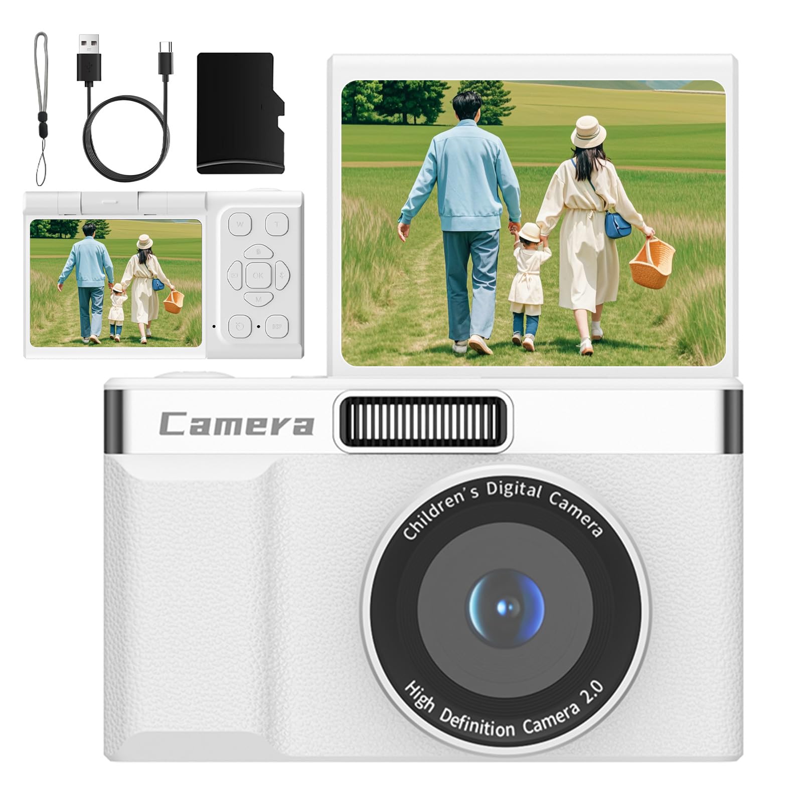 Amazon | デジタルカメラ 5000万画素 自撮り 180°回転レンズ 子供向け