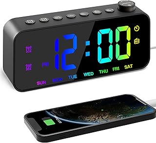 RGB Digital Alarm Clock Radio With Large Surface, Adjustable Brightness and Volume, Dual Alarm with Weekday/Weekend Mode, Snooze, FM Radio Sleep Timer, USB Charging Port, for Bedroom, Bedside(Black)