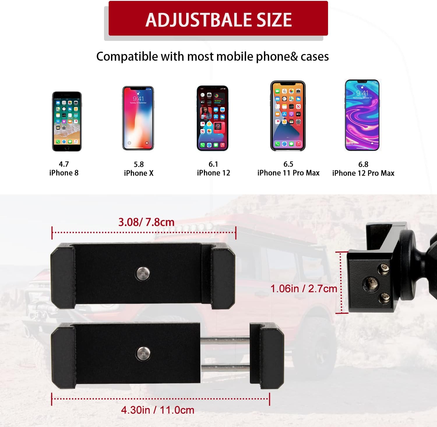 OMU Bronco Dashboard Cell Phone Mount,All-Metal Structure,360° Adjustment Phone Holder Suitable for Ford Bronco Accessories 2022 for All Smartphones(Not Sports,Non-Destructive Installation