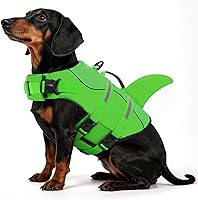 Vista 23 de Queenmore - Chaleco salvavidas para perros Ripstop, diseño de tiburón, chaleco de seguridad ajustable con alta flotabilidad y asa de rescate