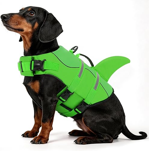 Miniatura 23 de Queenmore - Chaleco salvavidas para perros Ripstop, diseño de tiburón, chaleco de seguridad ajustable con alta flotabilidad y asa de rescate