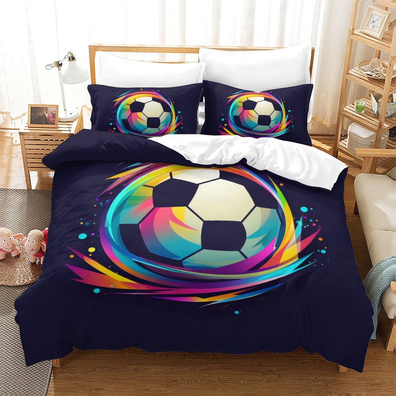Housse de couette football imprimé 3D literie respirante enfant ado double 200x200