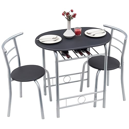 3 Piece Wood Round Table & Chair Set for Dining