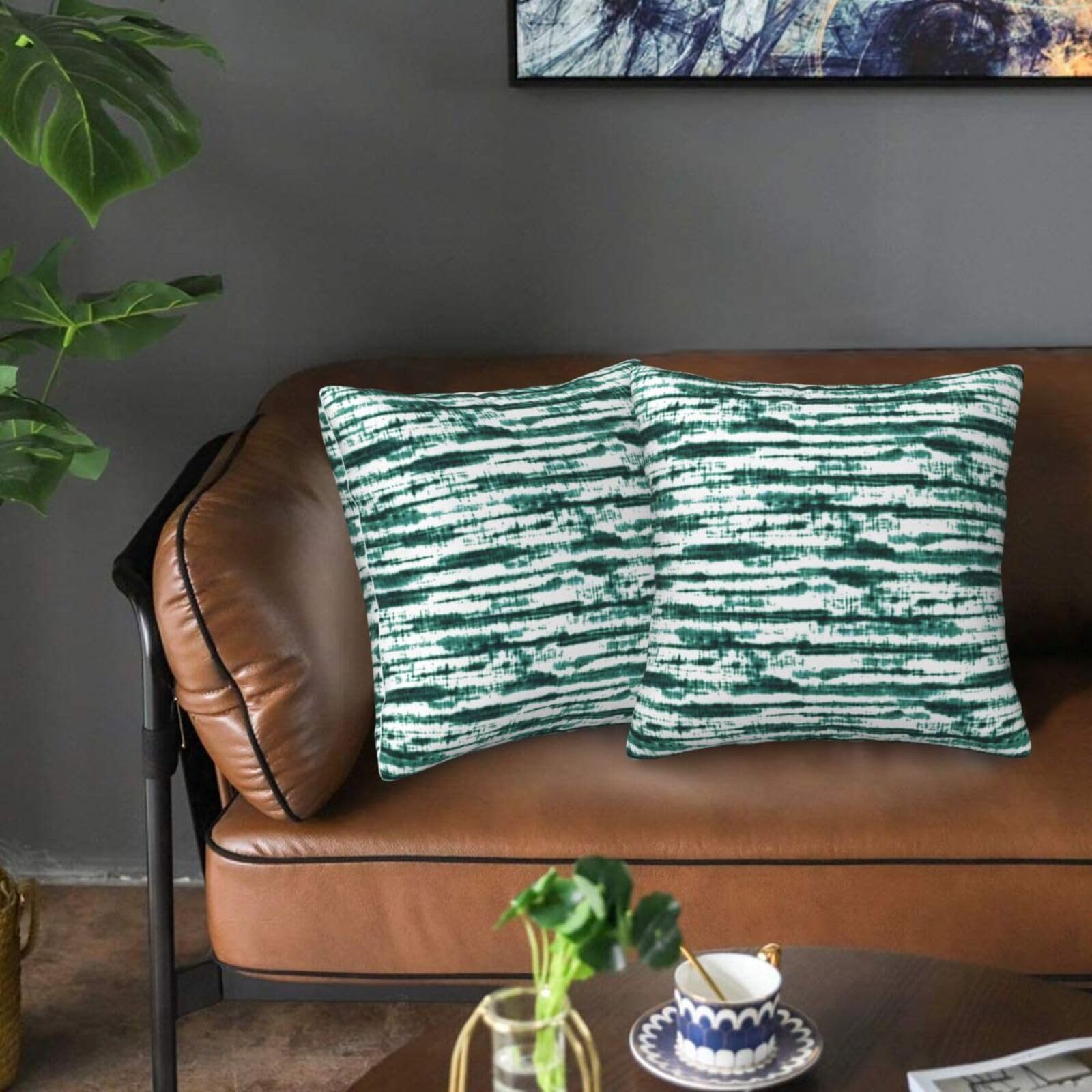 QUALKNOY Set of 2 Velvet Cushion Covers 45x45cm Modern Abstract Art Teal Green Decorative Throw Pillow Cases 18x18 inches for Sofa Living Room Garden Outdoor Courtyard Decor Pillowcases - Image 2