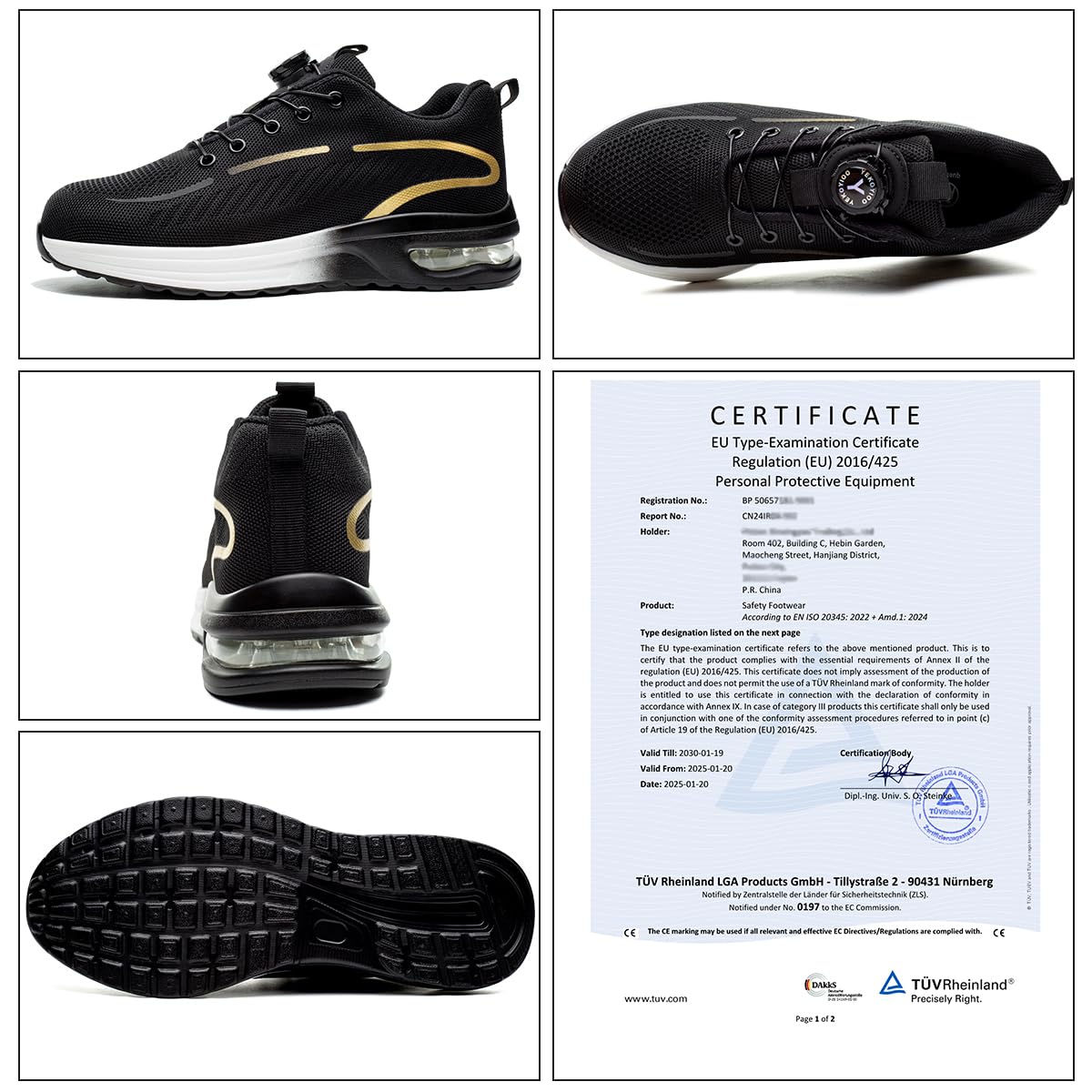 YEKOYIOO Scarpe Antinfortunistiche Uomo Donna Scarpe da Lavoro Leggere Comode Scarpe da Costruzione Antiscivolo Traspiranti Sneakers con Punta in Acciaio 38-46 EU