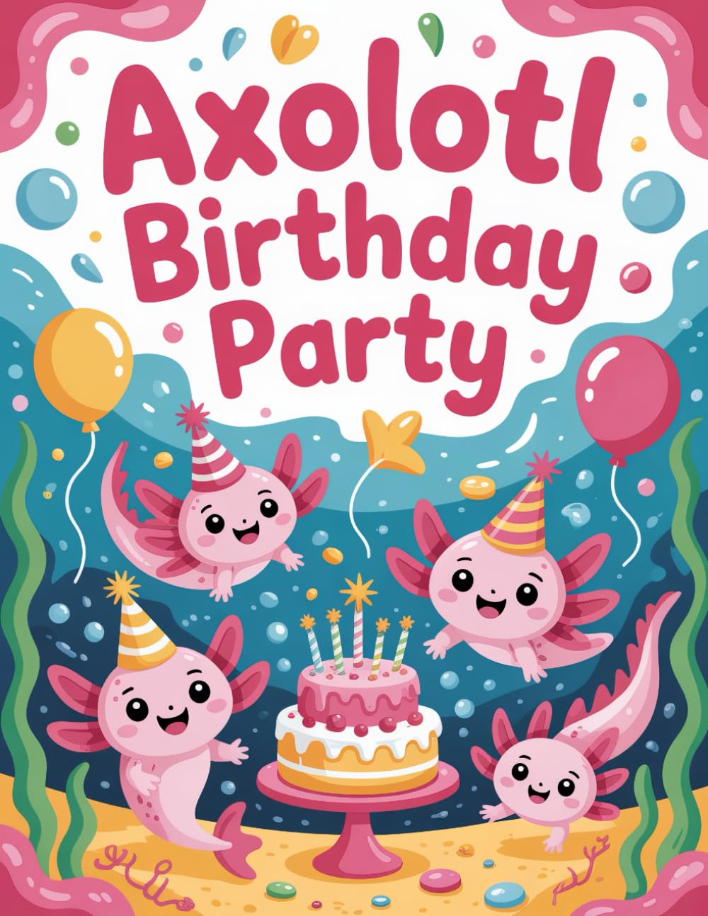 Axolotl Birthday Party Coloring Book: Cute, easy and adorable axolotl pages for kids 3+ | Simple and playful axolotl designs for boys and girls to ... and adorable axolotl illustrations for kids