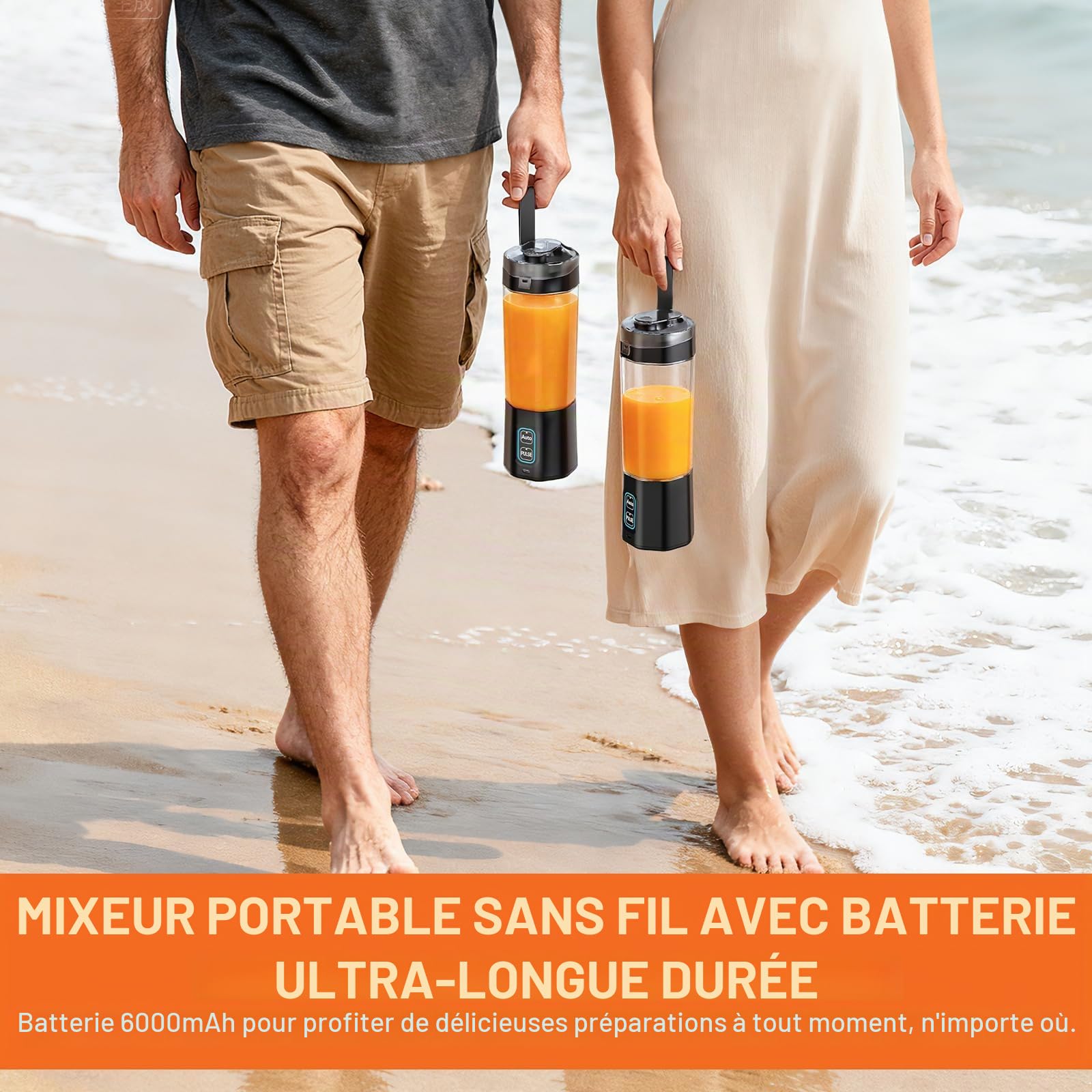 GVODE Blender Mixeur Portable Sans Fil, 700ml Smoothie Mixer, 360W Mini Blender Portable, Batterie 6000mAh USB-C, Étanche IPX8 pour Shakes & Smoothies