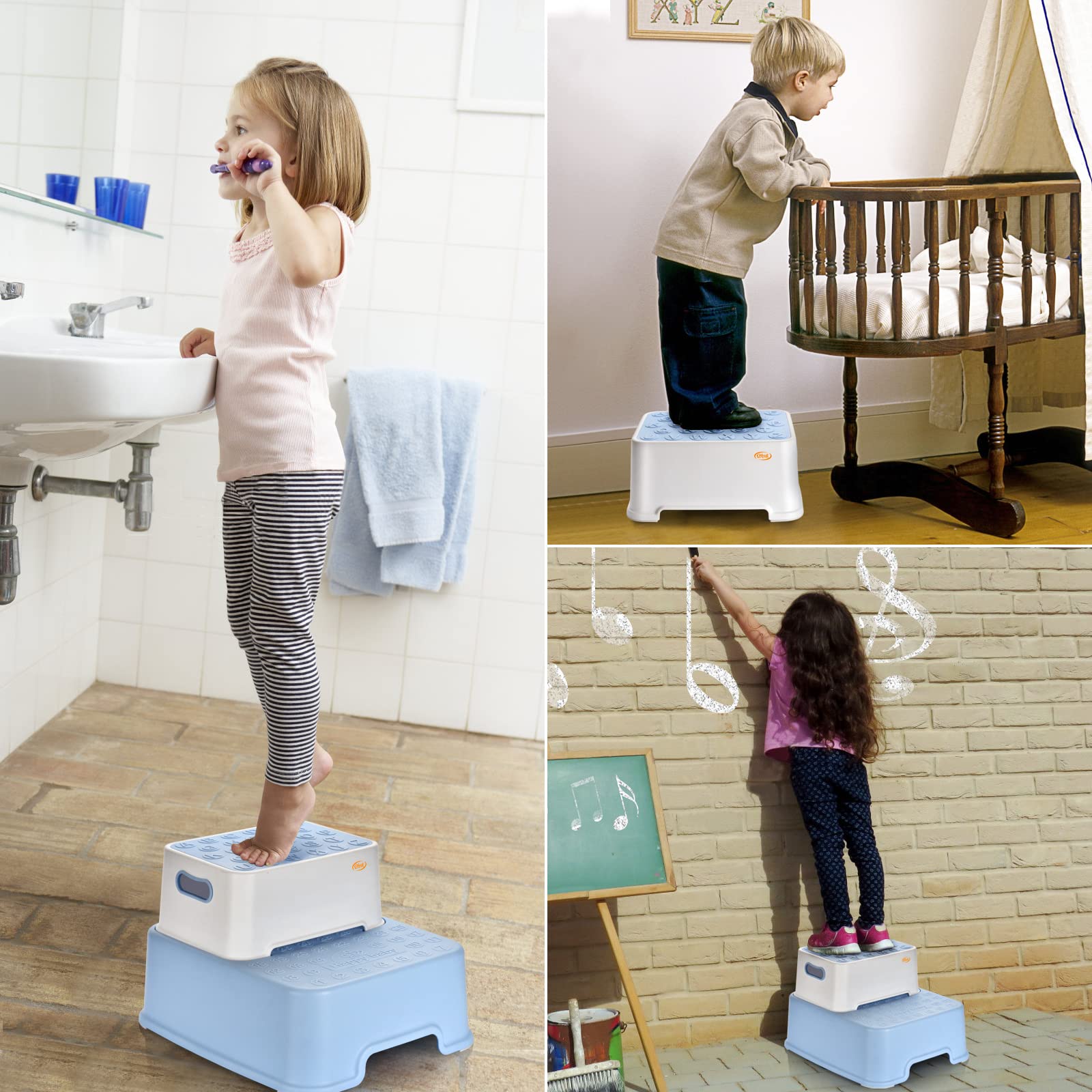 Marchepied Double tabourets, antidérapant Sécurité Tabouret séparable, Tabourets Enfants et Adultes, Apprentissage des Toilettes, Baignoire, brossage des Dents, Lavage des Mains, Bleu