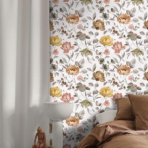Miniatura 5 de Papel tapiz impermeable extraíble con diseño floral vintage para despegar y pegar, papel adhesivo marrón de vinilo de mariposa, papel de pared