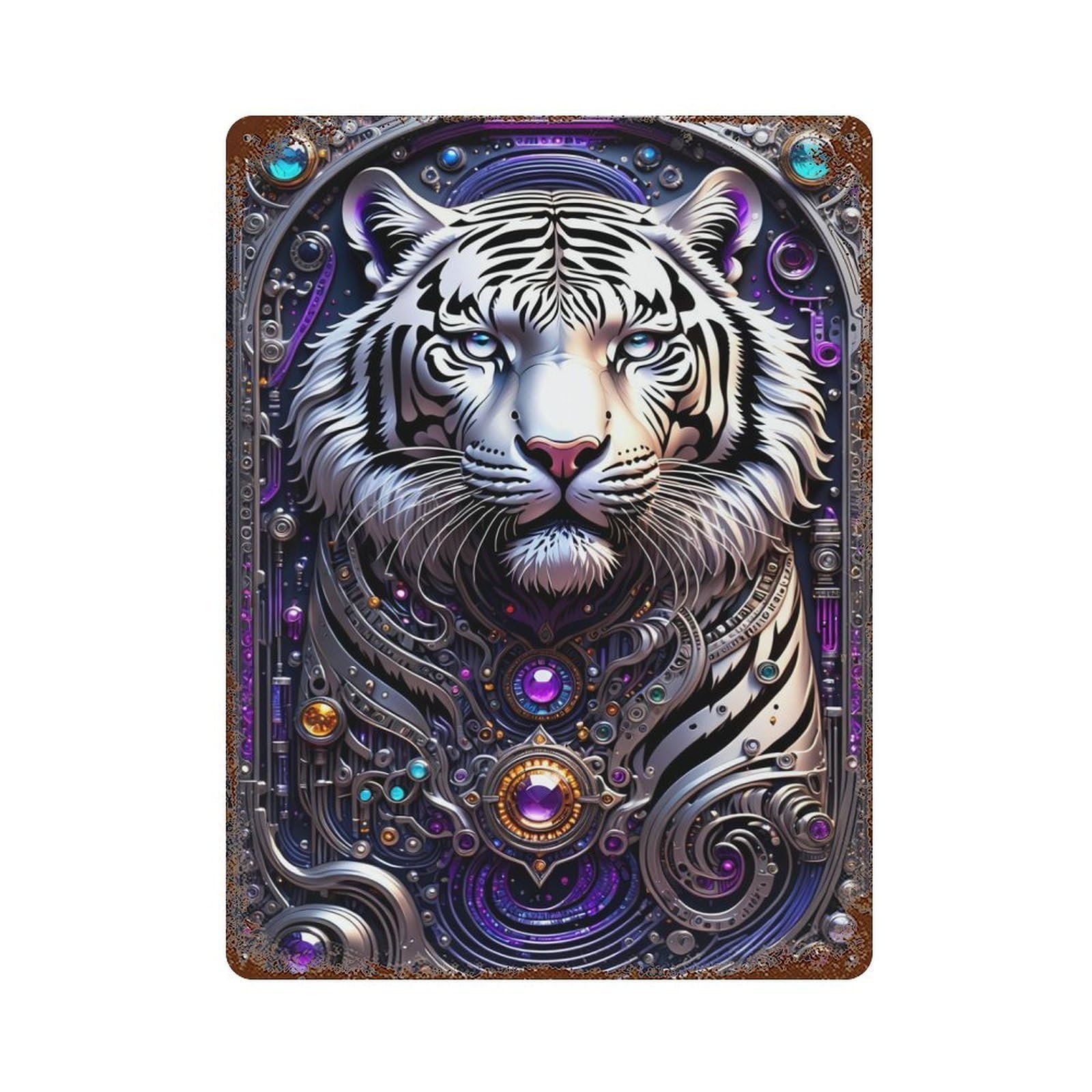 Galactic Tiger Chronicles Vintage Wall Sign 15.7"x11.8", Rust Effect Metal Decor for Basement, Hobby Room And Garage Decor