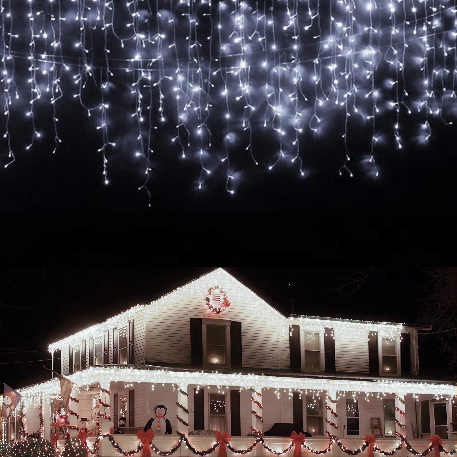 LANFU LED Icicle Lights 1216LEDs 98.4ft 8Modes Curtain Fairy String Light for Indoor Outdoor Wall Decorations Party Christmas Halloween Thanksgiving Easter Wedding Gazebo Decor (White)