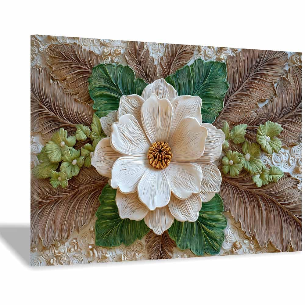 ZAMAEIU Peintures de paysages naturels Fleurs à étamines blanches grandes peintures de paysages modernes pour salon, chambre, salle de bain, salle à manger(blanc)-60x90cm Encadrée