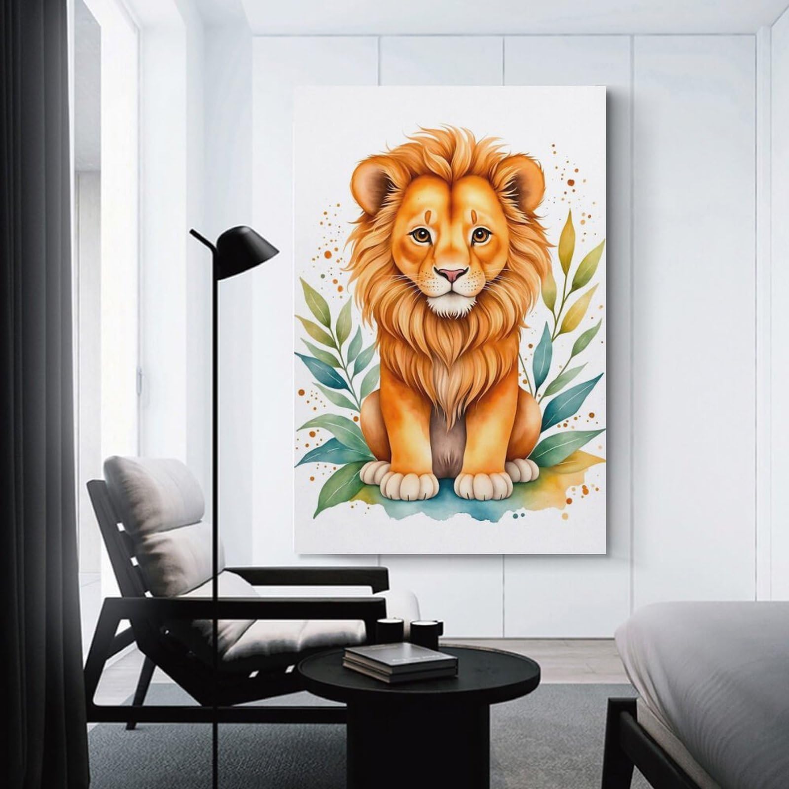 Junmoney Unframe-Style-23 Wall Picture Print Cute Lion Watercolor, 20X30inch(50X75cm), For Contemporary Homes, Apartments Or Offices, Decorative Canvas Decor For Home Updates