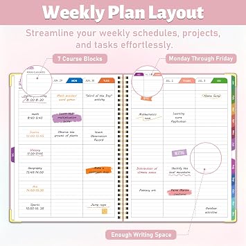 Teacher Planner 2026-2027, Jul 2026-Jun 2027 Academic Year, 8.5 x 11 Lesson Planner Book for Teachers Calendar, Spiral Bound Planners, Colorful Monthly Tabs, Hardcover, Corner Protectors, Stickers - Pink
