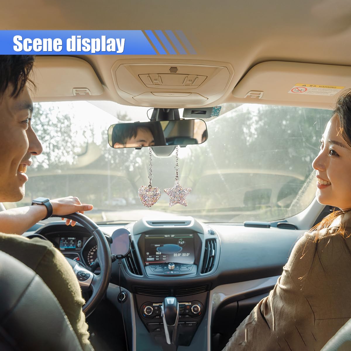 Bling Star Heart Diamond Car Accessories Car Rear View Mirror Charm Car Lucky Hanging Interior Ornament Crystals Pendant — view 6