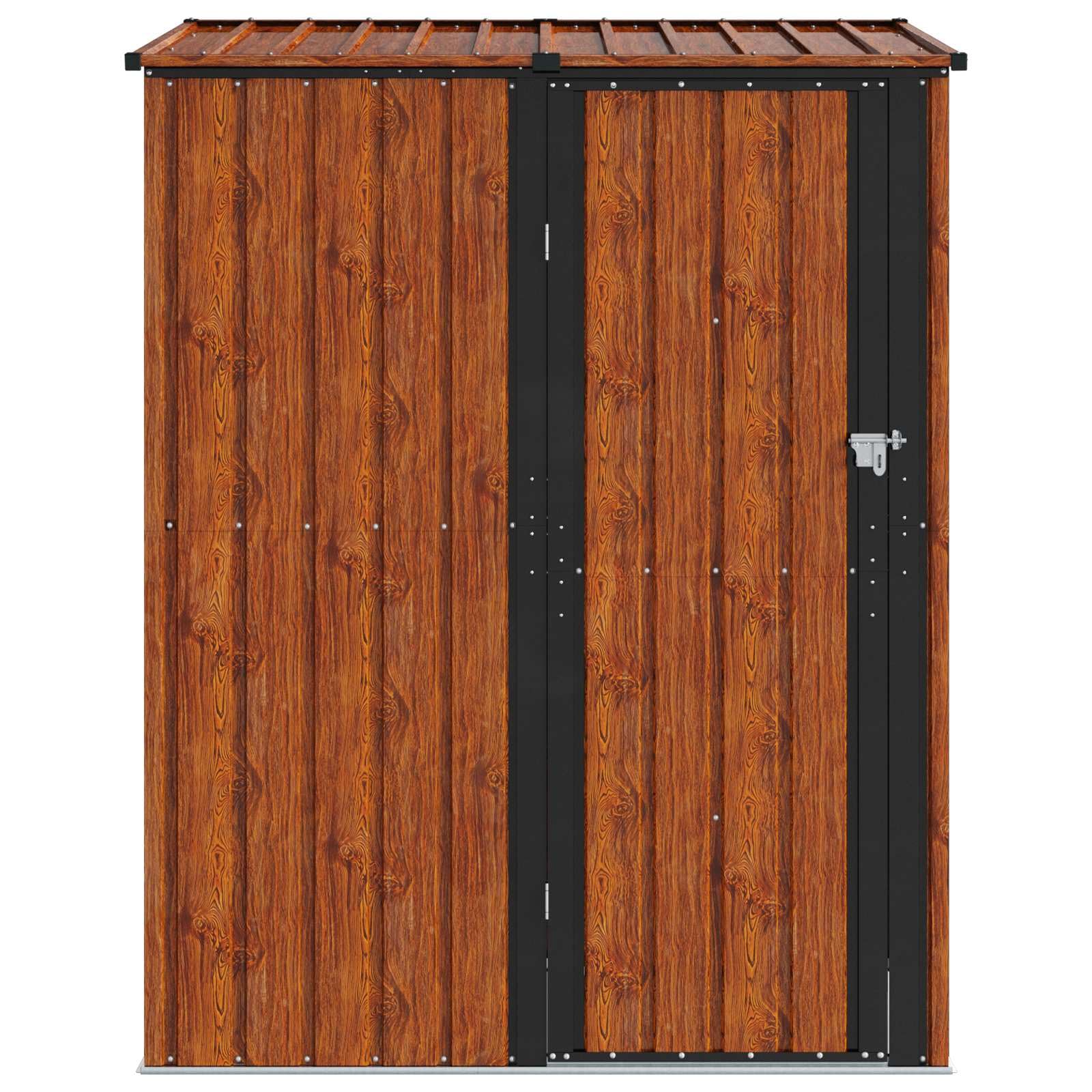 Domek ogrodowy, metalowy, brązowy, 153,5 x 86 x 200 cm, odporny na warunki atmosferyczne, zamykany, z drzwiami i regałem, do ogrodu, na taras, balkon, do przechowywania, schowek na narzędzia